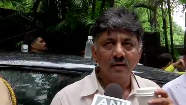 Karnataka Water Resources Minister D K Shivakumar was prevented from entering the premises where the rebel MLAs are stationed. (Photo ANI)