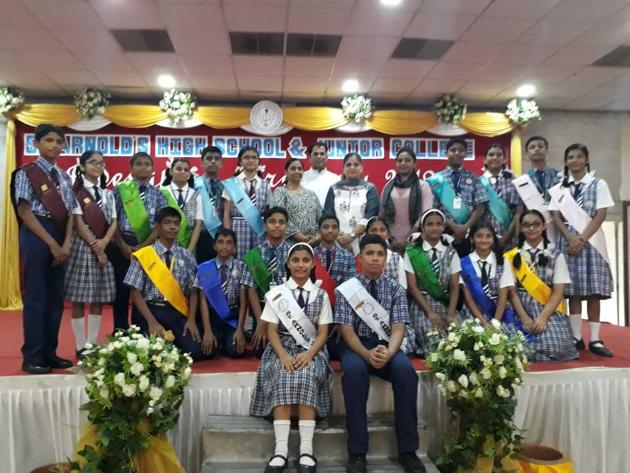 The newly-elected student council members of St Arnold’s High School and Jr college, Andheri.(HT Photo)