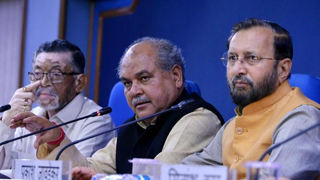 Union Ministers Prakash Javadekar, Narendra Singh Tomar and Santosh Gangwar during the press conference after the cabinet meeting, in New Delhi, where the amendments on POCSO were made which now seeks to award the death penalty in cases of aggravated penetrative sexual assault of children, making it gender neutral.(ANI Photo) Union Ministers Prakash Javadekar, Narendra Singh Tomar and Santosh Gangwar during the press conference after the cabinet meeting, in New Delhi, where the amendments on POCSO were made which now seeks to award the death penalty in cases of aggravated penetrative sexual assault of children, making it gender neutral.(ANI Photo)