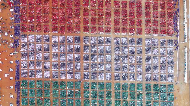 A drone image of the 50X50 grid system, with positions for each participant marked. Besides drone cameras, 36 other cameras covered every entry corridor.(HT PHOTO)