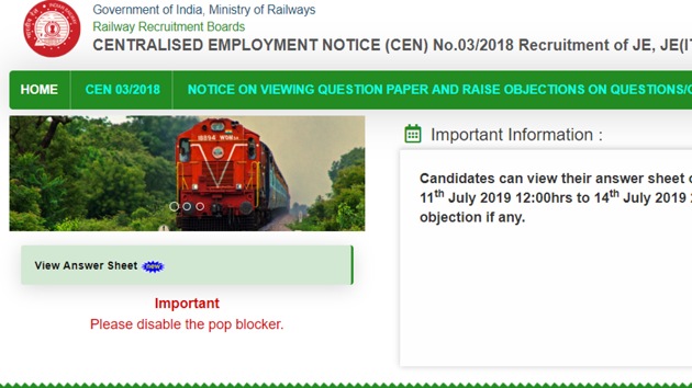 RRB JE answer key out today(RRB)