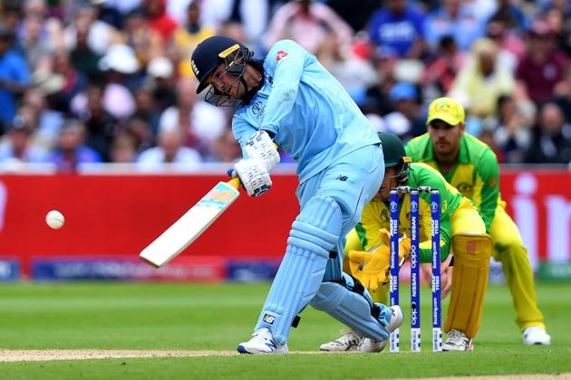 England's Jason Roy bats during the 2019 Cricket World Cup second semi-final between England and Australia. (AFP)