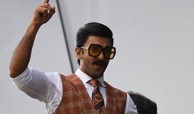Ranveer Singh poses as he watches the 2019 Cricket World Cup group stage match between India and Pakistan at Old Trafford in Manchester, northwest England, on June 16.(AFP)