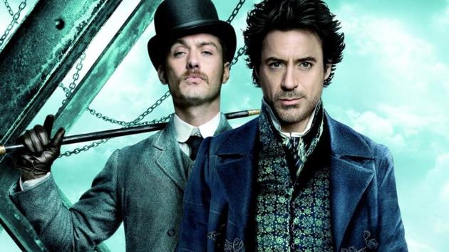 Robert Downey Jr and Jude Law as Sherlock Holmes and John Watson.