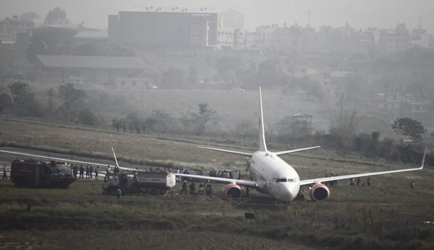The Yeti Airlines ATR 72-500, arriving into Kathmandu from southern Nepal with 66 passengers, skidded about 15 metres (yards) into the grass., said officials.(AP FILE) The Yeti Airlines ATR 72-500, arriving into Kathmandu from southern Nepal with 66 passengers, skidded about 15 metres (yards) into the grass., said officials.(AP FILE)