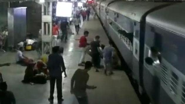 The CCTV footage of the incident that took place at 10.15 pm shows bystanders also jumping to the woman’s help and pulling her away.(Photo: ANI/videograb)