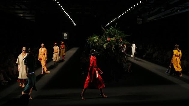 Models display a 2020 Spring-Summer creations by Oliva during the Madrid Fashion Week in Madrid, Spain. (Manu Fernandez / AP)
