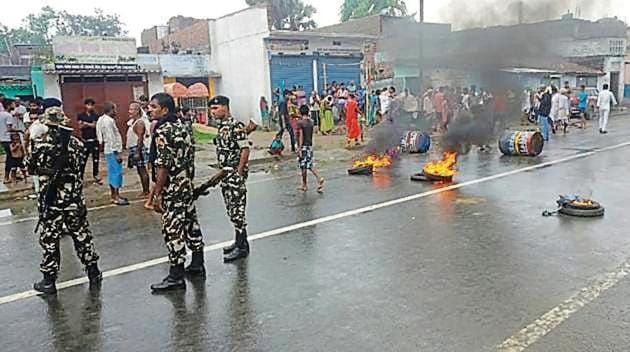 Local residents protest on highway after the incident. (HT Photo)