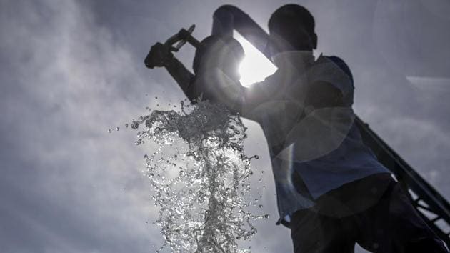 Water pours from a pipe into a tanker at a government-run water-filling station in Chennai. Failed rains last year and delays in this year’s annual monsoon have left nearly half of India facing drought-like conditions, according to the South Asia Drought Monitor. This is forcing many hospitals to buy water for running their operations. (Dhiraj Singh / Bloomberg)