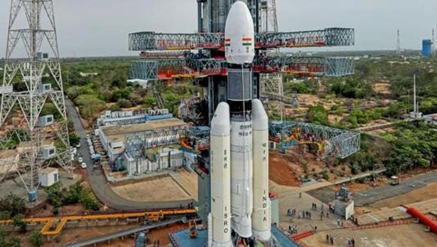 Sriharikota: In this picture released by ISRO Thursday, July 11, 2019, the Geosynchronous Satellite Launch Vehicle Mark III (GSLV Mk 3) or 'Bahubali' is seen at the second launch pad ahead of the launch of Chandrayaan-2, in Sriharikota.(PTI)