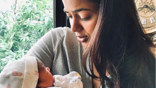 Sameera Reddy with her newborn daughter.