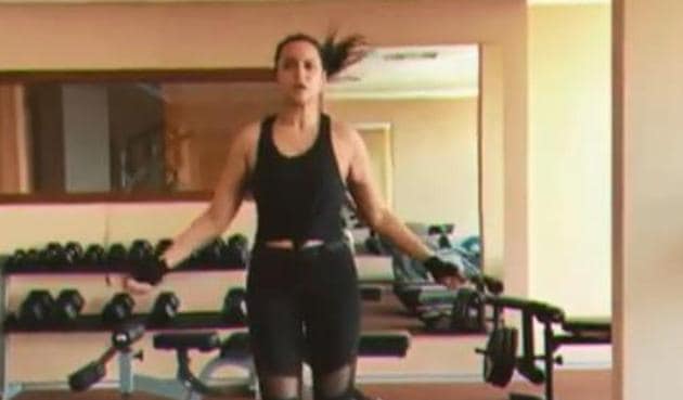 Sonakshi Sinha during her workout. (Instagram) Sonakshi Sinha during her workout. (Instagram)