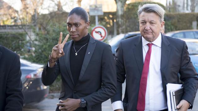 File photo of Caster Semenya (left), current 800-meter Olympic gold medalist and world champion, and her lawyer arrive at a hearing at the international Court of Arbitration for Sport (CAS) in Lausanne, Switzerland.(AP)