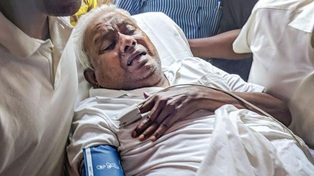 The founder of South Indian food chain Saravana Bhavan P Rajagopal at his surrender in a Chennai court to serve a life term for murder.(PTI)