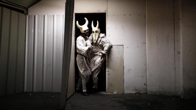 Lior Avshalem, 42, and Rotem Cohen, 41, actors from the Mystorin Theatre Ensemble, perform in the group’s show “Seven,” a site-specific act that uses all seven floors of the Central Bus Station in Tel Aviv, Israel. The labyrinth of passageways in the bus station has given rise to an eclectic mix of commerce and culture, giving a unique character to the place. (Corinna Kern / REUTERS) Lior Avshalem, 42, and Rotem Cohen, 41, actors from the Mystorin Theatre Ensemble, perform in the group’s show “Seven,” a site-specific act that uses all seven floors of the Central Bus Station in Tel Aviv, Israel. The labyrinth of passageways in the bus station has given rise to an eclectic mix of commerce and culture, giving a unique character to the place. (Corinna Kern / REUTERS)