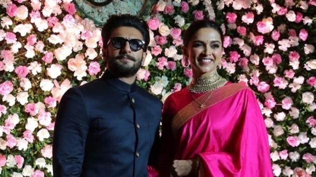 Deepika Padukone and Ranveer Singh pose together for the shutterbugs.