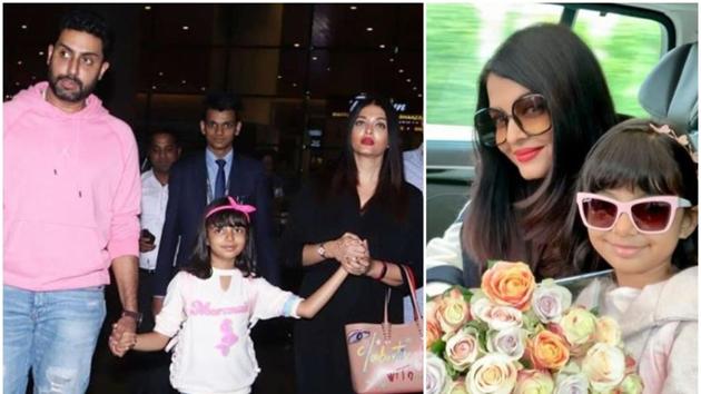 Abhishek Bachchan and Aishwarya Rai with daughter Aaradhya at Mumbai airport.(Instagram)
