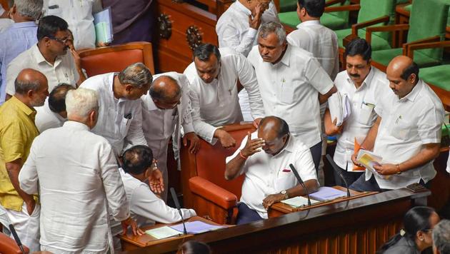 Karnataka crisis: Chief Minister H D Kumaraswamy during Assembly session on July 15, 2019.(PTI file photo)