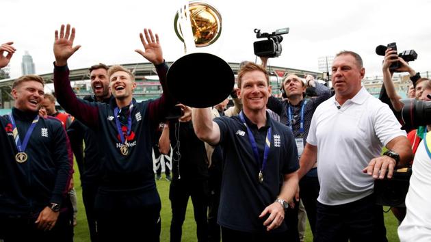 The England cricket team celebrates after winning the ICC World Cup 2019 title. (REUTERS)