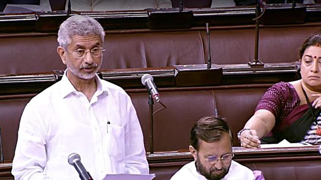 New Delhi, July 18 (ANI): External Affairs Minister S Jaishankar speaks at Rajya Sabha during Budget Session in New Delhi on Thursday. (ANI Photo)