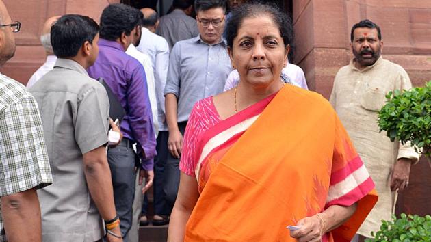 Finance Minister Nirmala Sitharaman after attending Parliament session in New Delhi on Thursday.(ANI PHOTO)