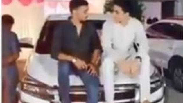 Telangana Home Minister’s grandson “landed” himself in a controversy after a video on mobile app TikTok purportedly showing him sitting atop a police vehicle went viral(Twitter user/Screengrab)