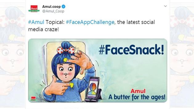 Amul shared a post featuring the new #FaceAppChallenge.(Twitter/@Amul_Coop)