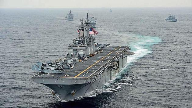 The drone was reportedly “jammed” by the US ship which was carrying Marine Corps personnel.(HT Photo) The drone was reportedly “jammed” by the US ship which was carrying Marine Corps personnel.(HT Photo)