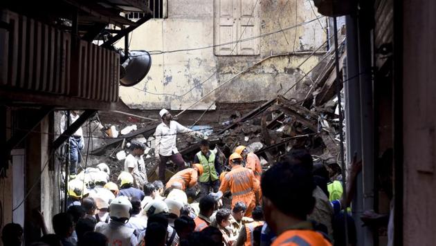 Mumbai, India - July 17, 2019:Rescuers work at the site of a building that collapsed at Dongri in Mumbai, India, on Wednesday, July 17, 2019. (Photo by Kunal Patil/ Hindustan Times)(Hindustan Times)
