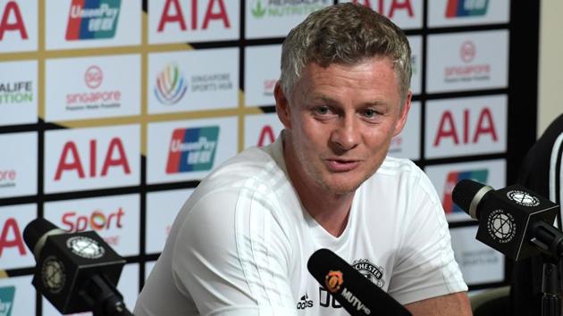 Manchester United's manager Ole Gunnar Solskjaer attends a press conference. (AFP) Manchester United's manager Ole Gunnar Solskjaer attends a press conference. (AFP)