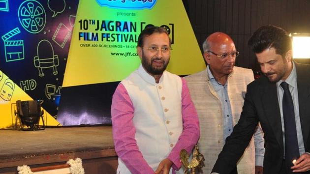 New Delhi: Union Environment Minister Prakash Javadekar and actor Anil Kapoor during inauguration of 10th Jagran Film Festival (JFF) in New Delhi on July 18, 2019. (Photo: IANS)(IANS)