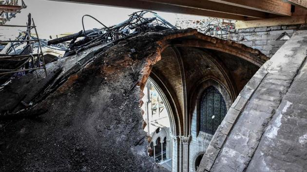 But before any of this can begin, the cathedral needs to be secured so that no part -- in particular the vault (pictured) -- is at risk of collapse. “We are not at all in the restoration (phase). We are still in the urgent securing” of the cathedral, said Notre-Dame’s chief architect Philippe Villeneuve. (Stephane de Sakutin / Pool / AFP) But before any of this can begin, the cathedral needs to be secured so that no part -- in particular the vault (pictured) -- is at risk of collapse. “We are not at all in the restoration (phase). We are still in the urgent securing” of the cathedral, said Notre-Dame’s chief architect Philippe Villeneuve. (Stephane de Sakutin / Pool / AFP)