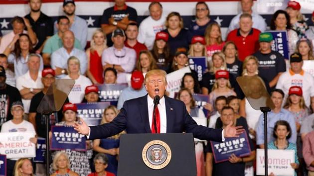 U.S. President Donald Trump speaks about U.S. Representative Ilhan Omar, and the crowd responded with "send her back", at a campaign rally in Greenville, North Carolina, U.S.(REUTERS)