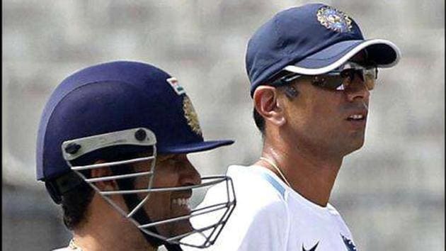 File image of former India cricketers Sachin Tendulkar and Rahul Dravid.(PTI)