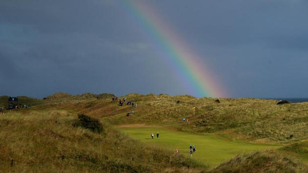 A general view of a rainbow during the first round of the 148th Open Championship at Royal Portrush Golf Club, Portrush, Northern Ireland. (Ian Walton / REUTERS) A general view of a rainbow during the first round of the 148th Open Championship at Royal Portrush Golf Club, Portrush, Northern Ireland. (Ian Walton / REUTERS)