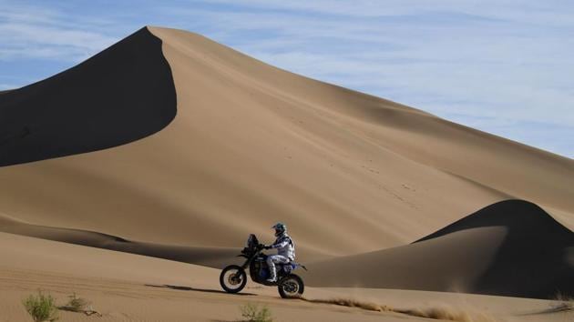 France’s Adrien Van Beveren rides his Yamaha WR450F Rally during the ninth stage of the Silk Way Rally 2019 from Alashan to Jiayuguan, China. (Damien Meyer / AFP) France’s Adrien Van Beveren rides his Yamaha WR450F Rally during the ninth stage of the Silk Way Rally 2019 from Alashan to Jiayuguan, China. (Damien Meyer / AFP)