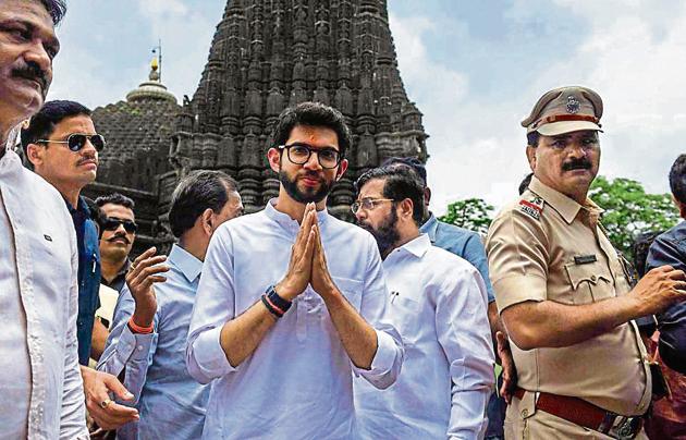 Shiv Sena leader Aaditya Thackeray at Trimbakeshwar Temple in Nashik on Saturday. (Pramod Thakur/HT)