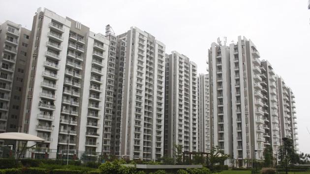 A view of a residential condominium inside Microtek Greenburg, at Sector 86, in Gurugram.(Yogendra Kumar/HT PHOTO)