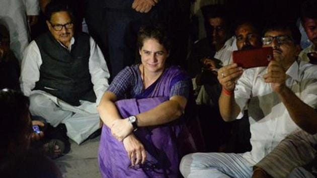 Congress General Secretary Priyanka Gandhi Vadra at Chunar Fort Guest House(PTI)