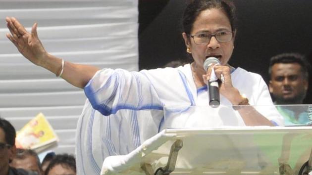 West Bengal chief minister Mamata Banerjee at her party’s annual Martyr’s Day rally in Kolkata on Sunday.(Samir Jana/ HT PHOTO)