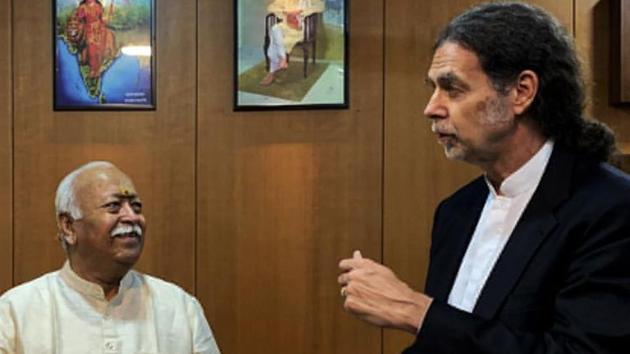 The German Ambassador to India, Walter J Lindner, met RSS chief Mohan Bhagwat at the RSS headquarters in Nagpur on July 17(ANI)
