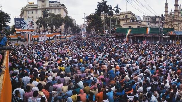 Trinamool Congress supporters at a rally in Kolkata to commemorate Martyrs Day on Sunday, July 21, 2019. (Samir Jana/HT photo) Trinamool Congress supporters at a rally in Kolkata to commemorate Martyrs Day on Sunday, July 21, 2019. (Samir Jana/HT photo)