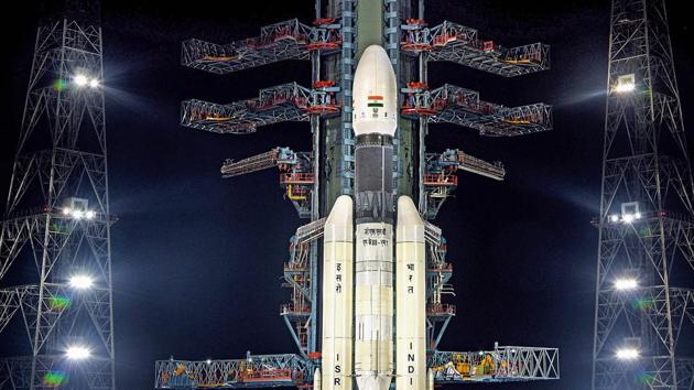 Known as ISRO’s most powerful launcher and measuring 44 metres in height, the 640-tonne rocket Geosynchronous Satellite Launch Vehicle-Mark III (GSLV-Mk III) that will launch Chandrayaan-2, has been nicknamed ‘Bahubali’.(PTI PHOTO.)