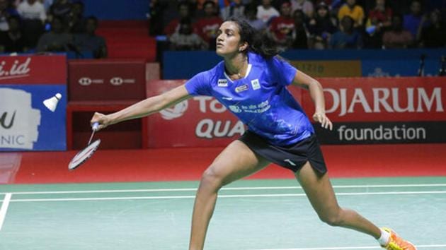 P.V. Sindhu competes against Akane Yamaguchi of Japan during their women's singles final match at Indonesia Open in Jakarta.(AP)