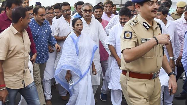 West Bengal Chief Minister and TMC supremo Mamata Banerjee visits the venue where the preparation going on for commemoration on the eve of Martyr's day in Kolkata on Saturday.(Photo: PTI)