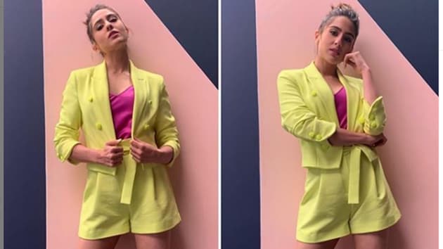 Sara Ali Khan wore a neon-green casual chic outfit.(Womanistan/Instagram)