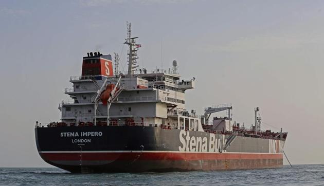 A picture taken on July 21, 2019, shows the British-flagged tanker Stena Impero anchored off the Iranian port city of Bandar Abbas. - Iran warned Sunday that the fate of a UK-flagged tanker it seized in the Gulf depends on an investigation, as Britain said it was considering options in response to the standoff.(AFP photo)