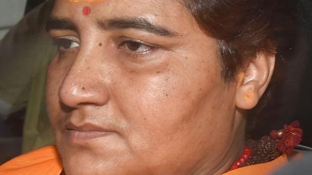BJP MP Sadhvi Pragya Singh Thakur leaves after a meeting with BJP Working President JP Nadda, at party headquarters in New Delhi on Monday.(Photo: PTI) BJP MP Sadhvi Pragya Singh Thakur leaves after a meeting with BJP Working President JP Nadda, at party headquarters in New Delhi on Monday.(Photo: PTI)
