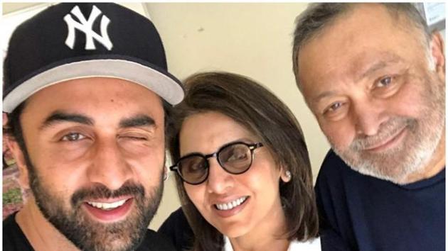 Ranbir Kapoor with parents Neetu and Rishi Kapoor in the US.