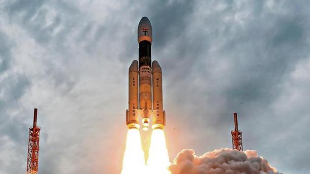 At 2.43pm, the 14-storey-tall GSLV Mark III rocket blasted off from the Satish Dhawan Space Centre in Andhra Pradesh’s Sriharikota with the 3,850kg Chandrayaan-2 spacecraft, exactly a week after the launch was called off due to a technical snag. (PTI Photo)